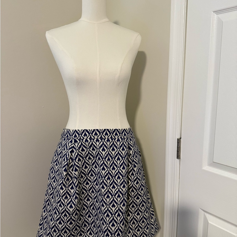 NWT - J. Crew Blue and White Ikat Patterned A-Line Skirt